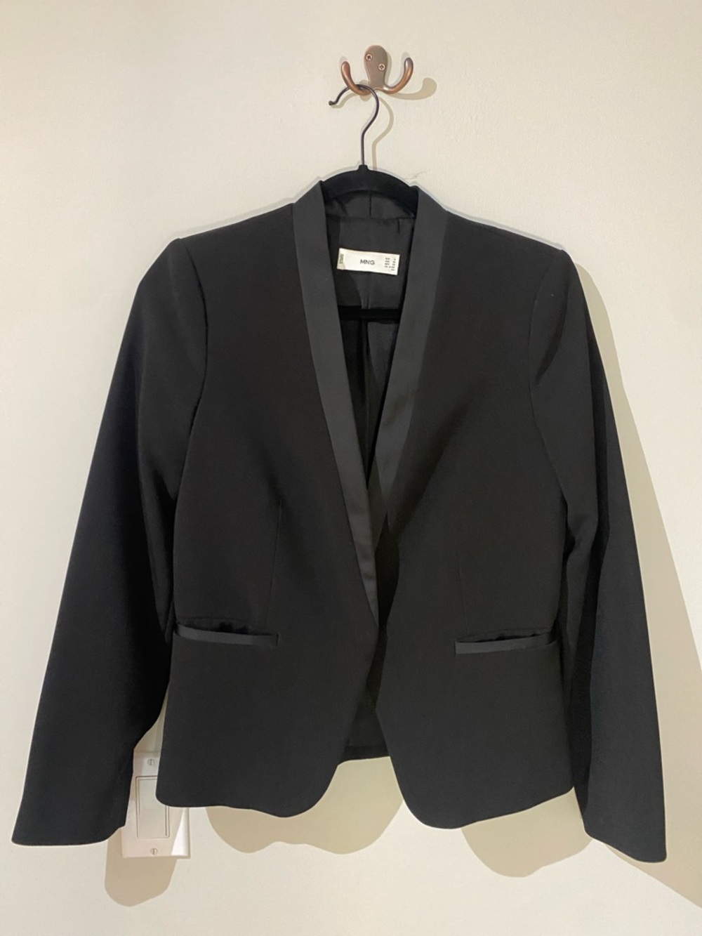 Mango Black Tuxedo Style Blazer with Satin Trim